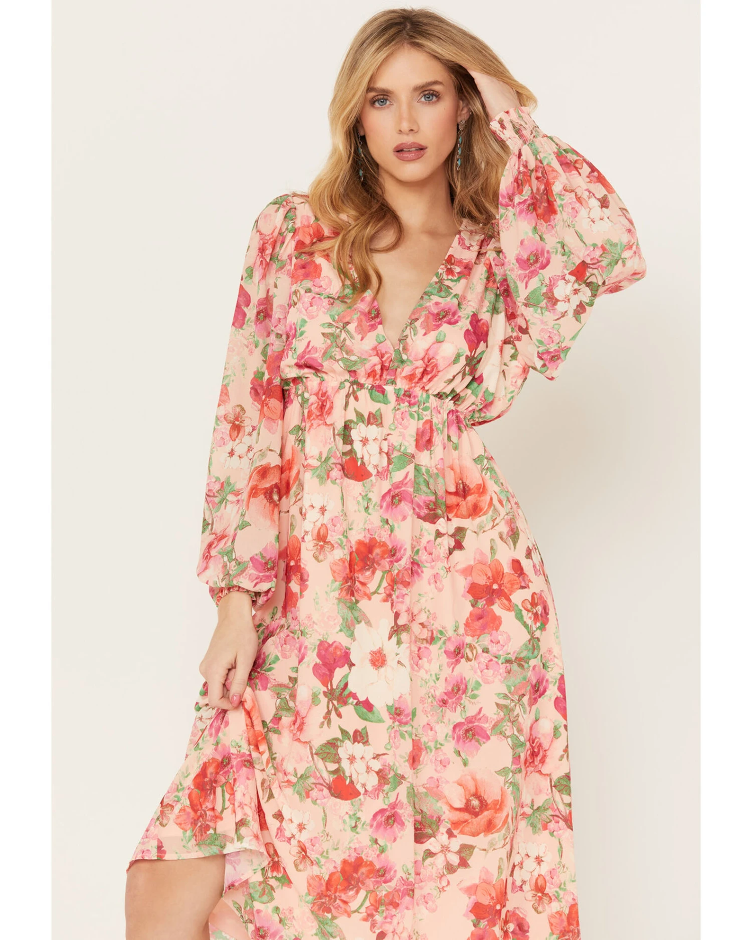 Flying Tomato Women's Floral Print Long Sleeve Midi Dress 1 Flying Tomato Women's Floral Print Long Sleeve Midi Dress