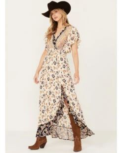 Angie Women's Flutter Sleeve Floral Border Print Dress -Cheap Western Femme Store 2000391056 900 P2