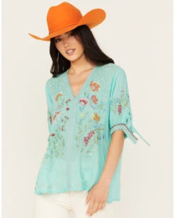 Johnny Was Women's Floral Embroidered Short Sleeve Cosette Blouse