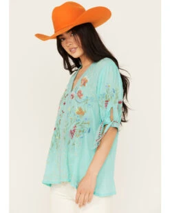 Johnny Was Women's Floral Embroidered Short Sleeve Cosette Blouse -Cheap Western Femme Store 2000393529 440 P2