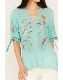 Johnny Was Women's Floral Embroidered Short Sleeve Cosette Blouse -Cheap Western Femme Store 2000393529 440 P3