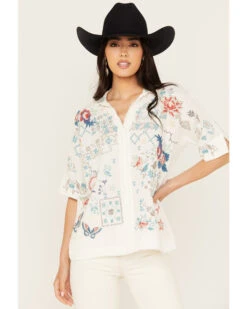 Johnny Was Women's Embroidered Short Sleeve Wodeleah Blouse -Cheap Western Femme Store 2000393530 101 P1