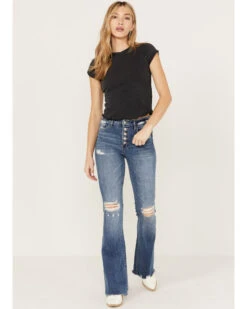 Flying Monkey Women's Best Part Medium Wash High Rise Flare Jeans -Cheap Western Femme Store 2000394123 414 P1