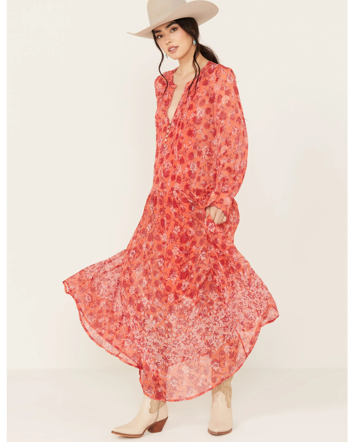 Free People Women's See It Through Floral Long Sleeve Maxi Dress 1 Free People Women's See It Through Floral Long Sleeve Maxi Dress